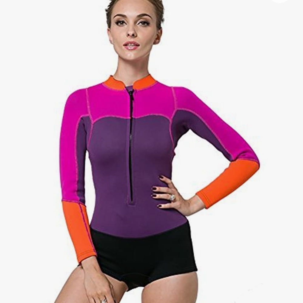 NWT Long Sleeve 2MM Neoprene Diving Wetsuit (Purple Pink, US M/Tag XL)